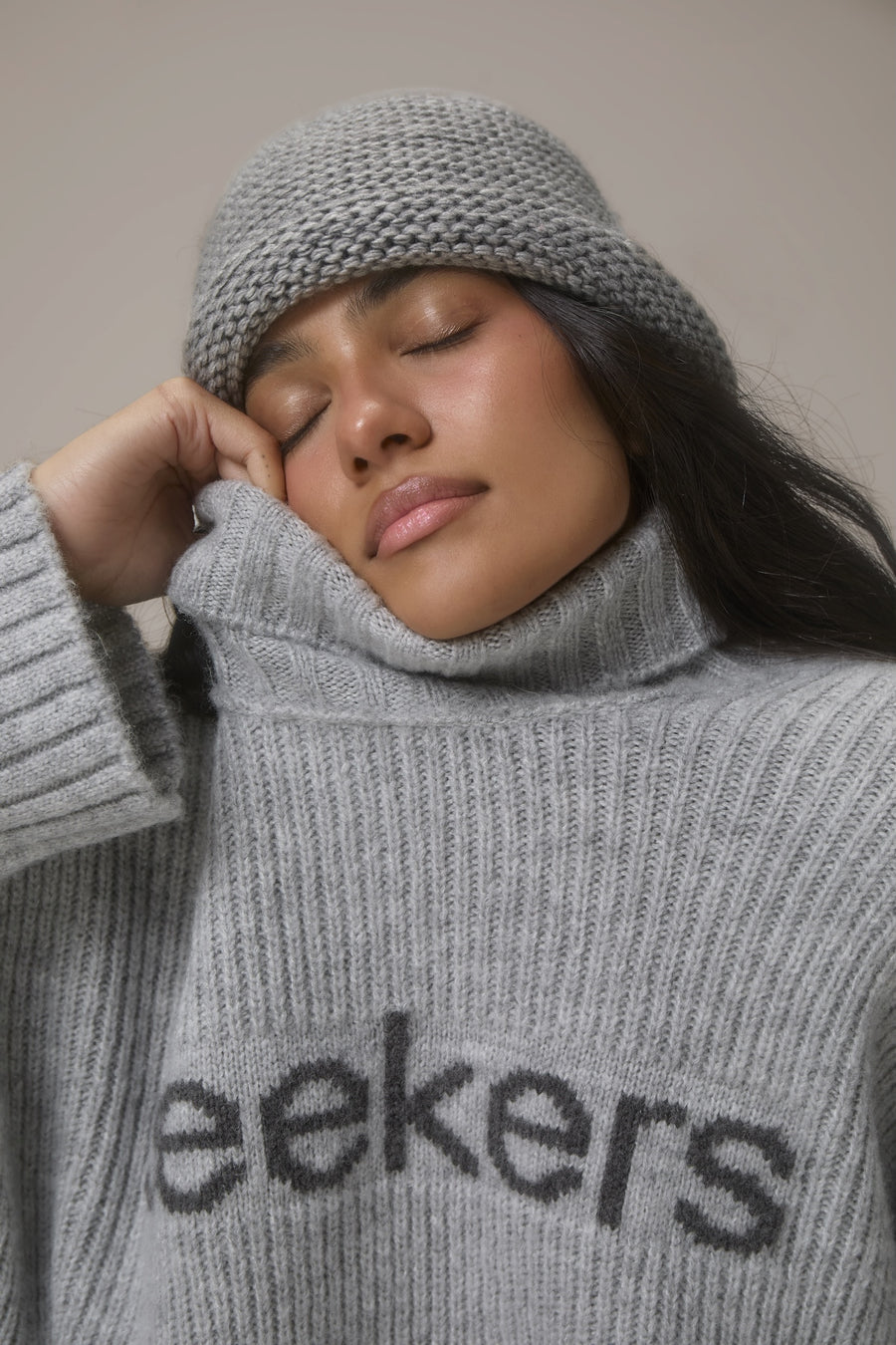 Misty Roll Neck Knit Jumper in Grey