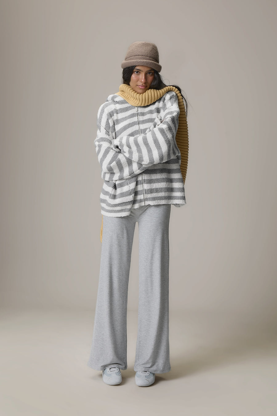 Jasper Knit Hoodie Zip Up in Grey