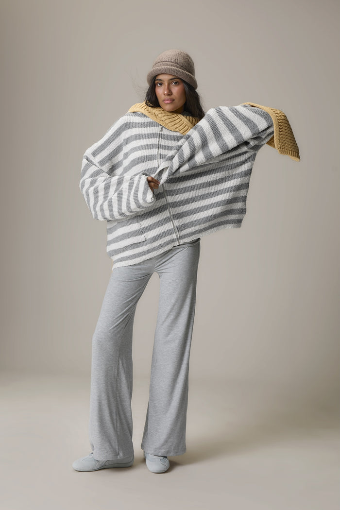 Jasper Knit Hoodie Zip Up in Grey