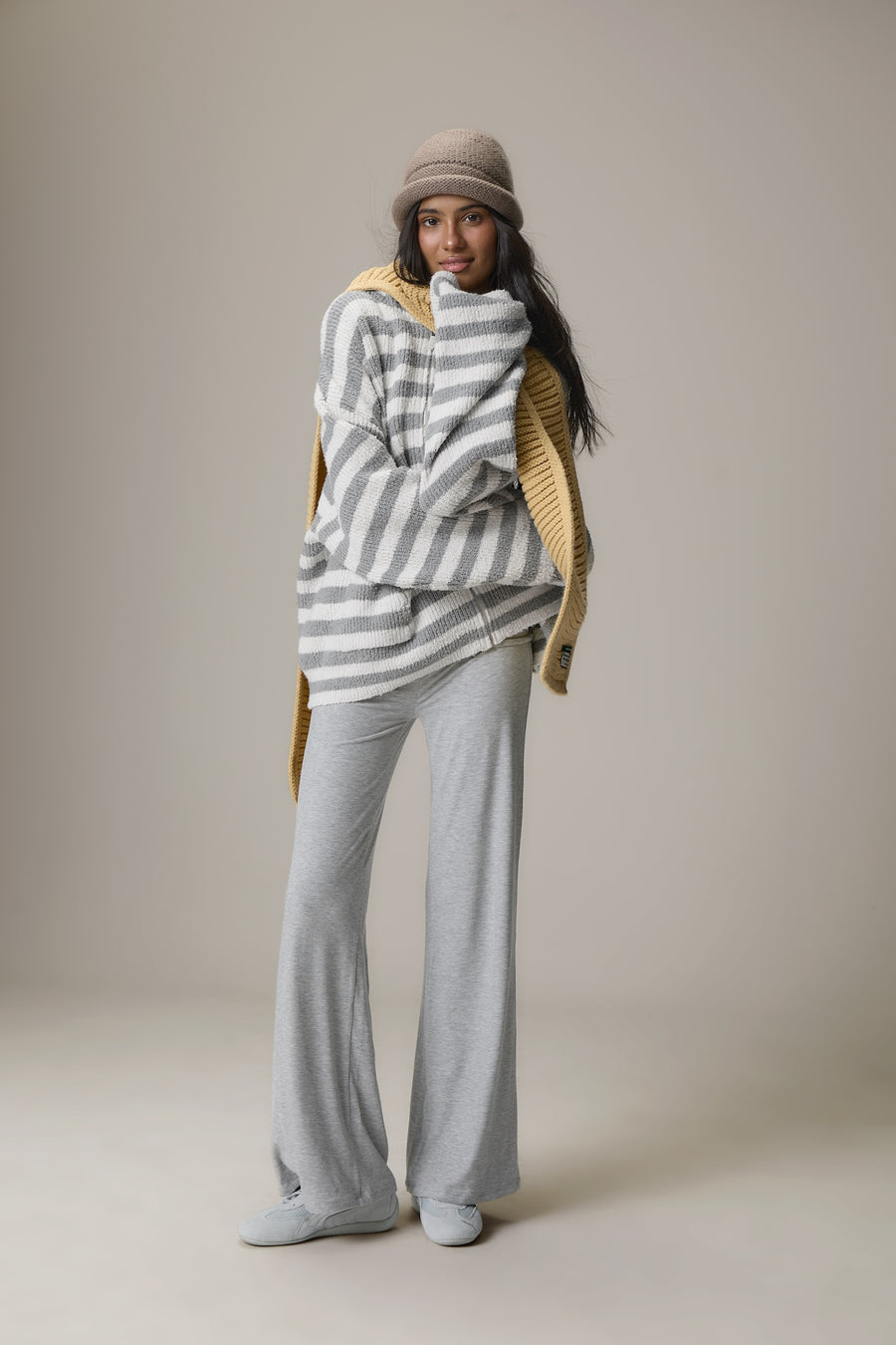 Jasper Knit Hoodie Zip Up in Grey
