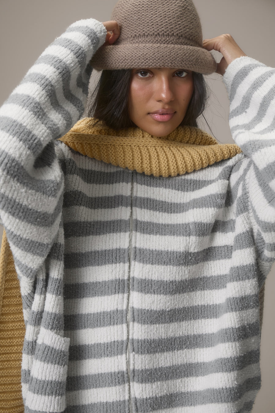 Jasper Knit Hoodie Zip Up in Grey
