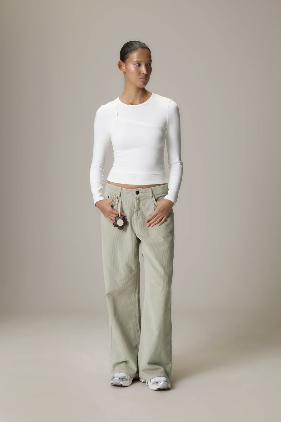 Lenzie Layered Long Sleeve Top in White