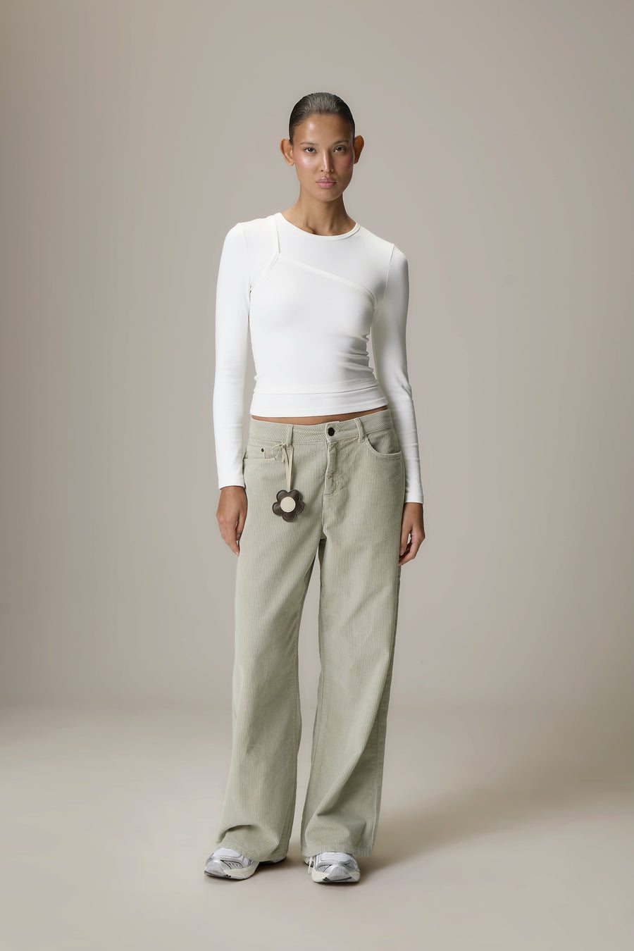 Lenzie Layered Long Sleeve Top in White