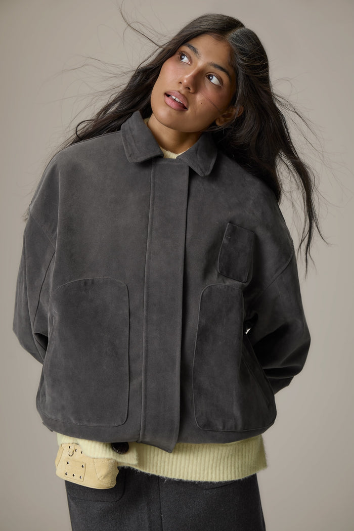 Martha Faux Suede Jacket in Dark Grey