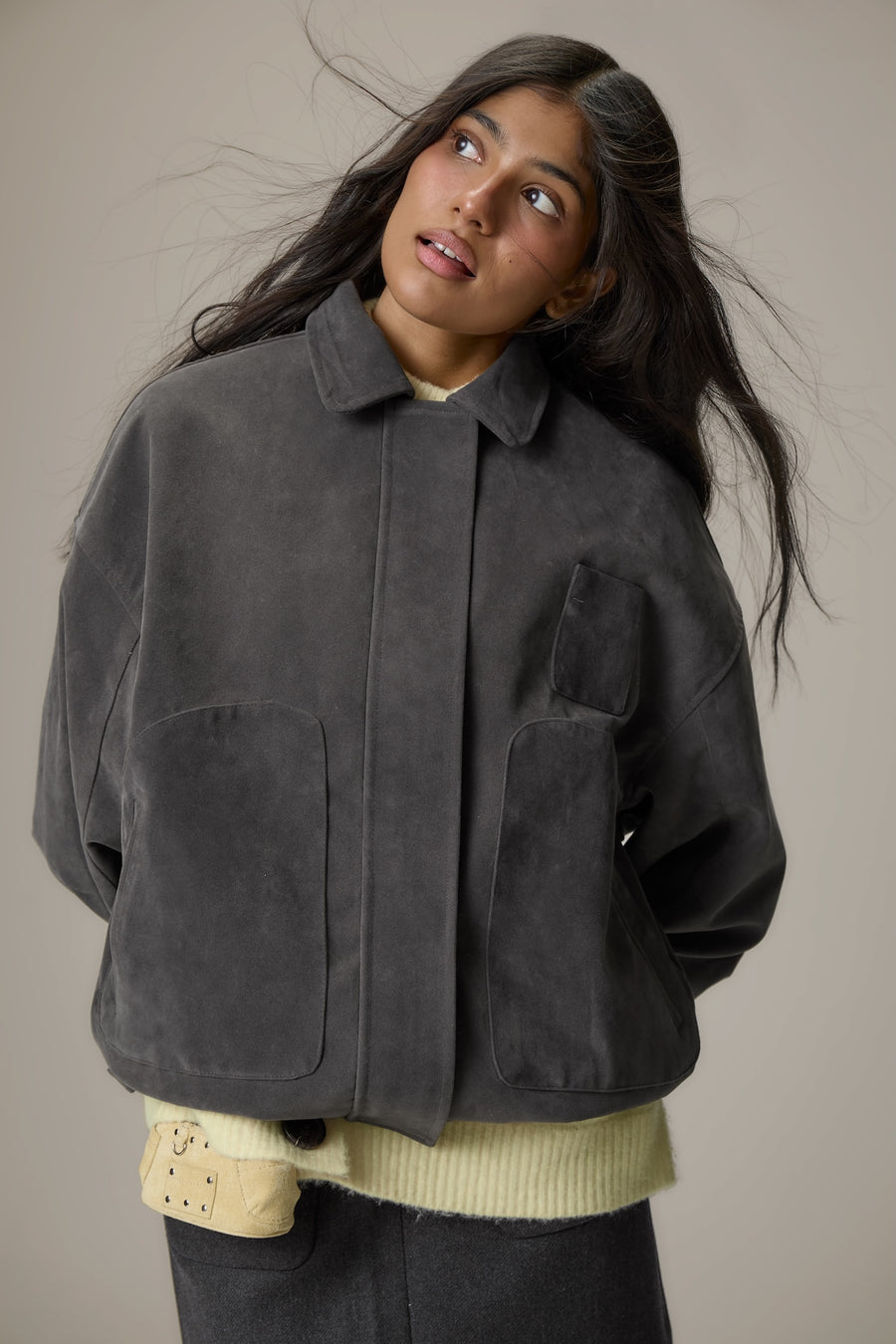 Martha Faux Suede Jacket in Dark Grey