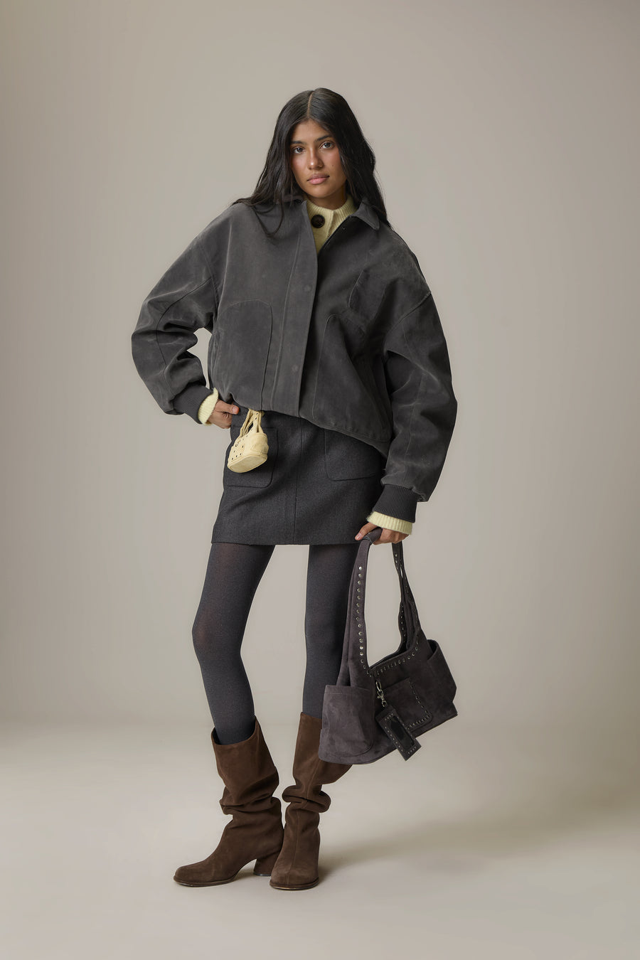 Martha Faux Suede Carryall in Dark Grey