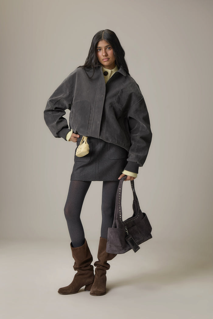 Martha Faux Suede Jacket in Dark Grey