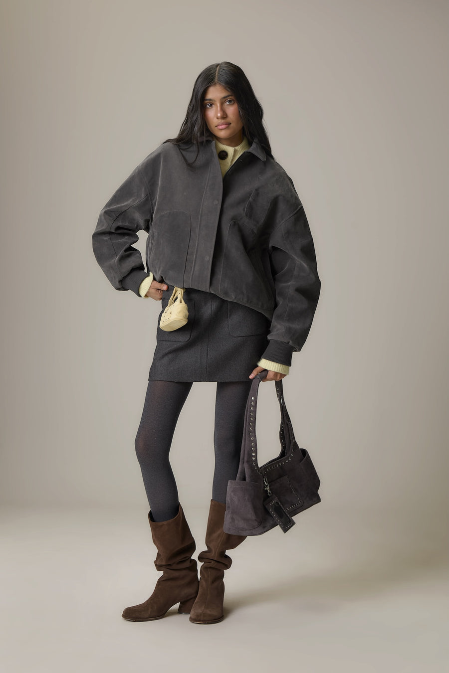 Martha Faux Suede Jacket in Dark Grey