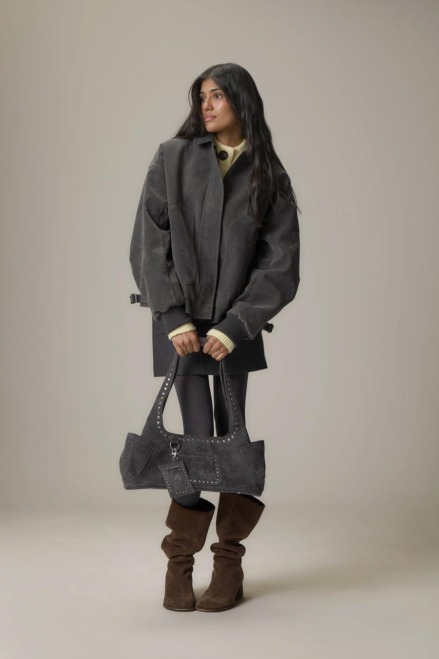 Martha Faux Suede Carryall in Dark Grey