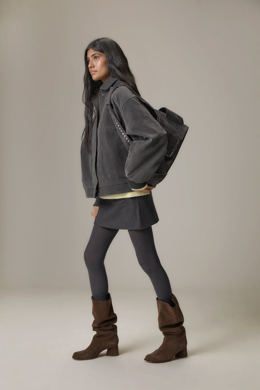 Martha Faux Suede Carryall in Dark Grey