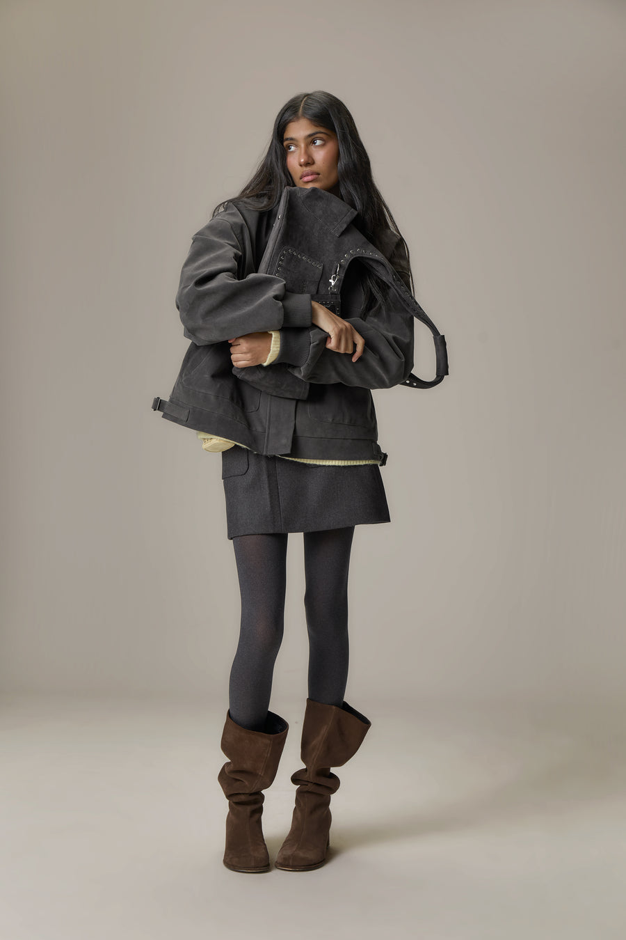 Martha Faux Suede Carryall in Dark Grey