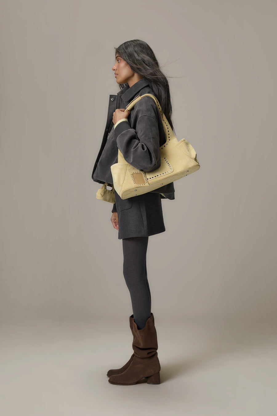 Martha Suede Carryall in Yellow