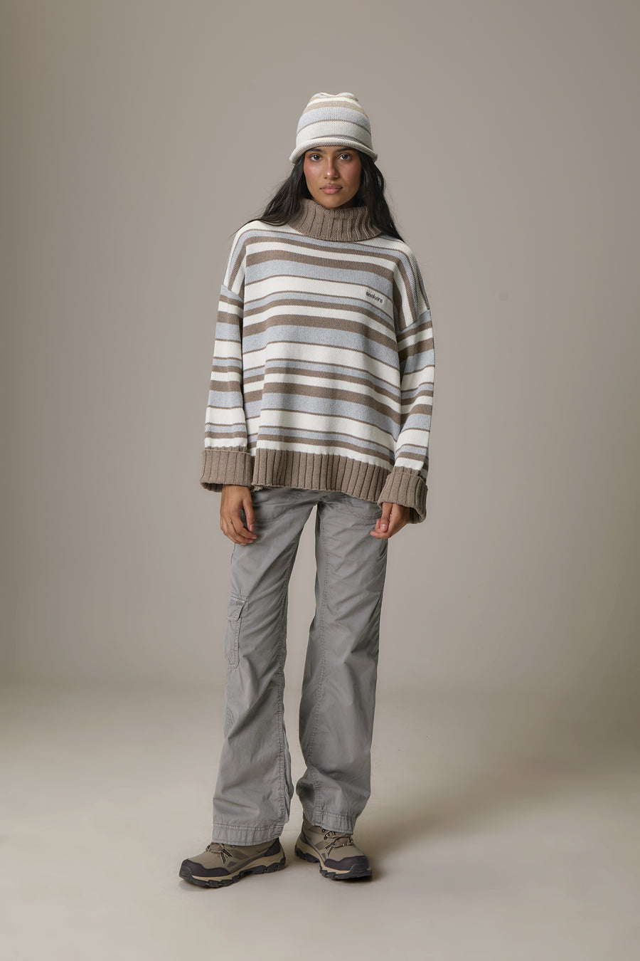 Bella Stripe Roll Neck in Grey
