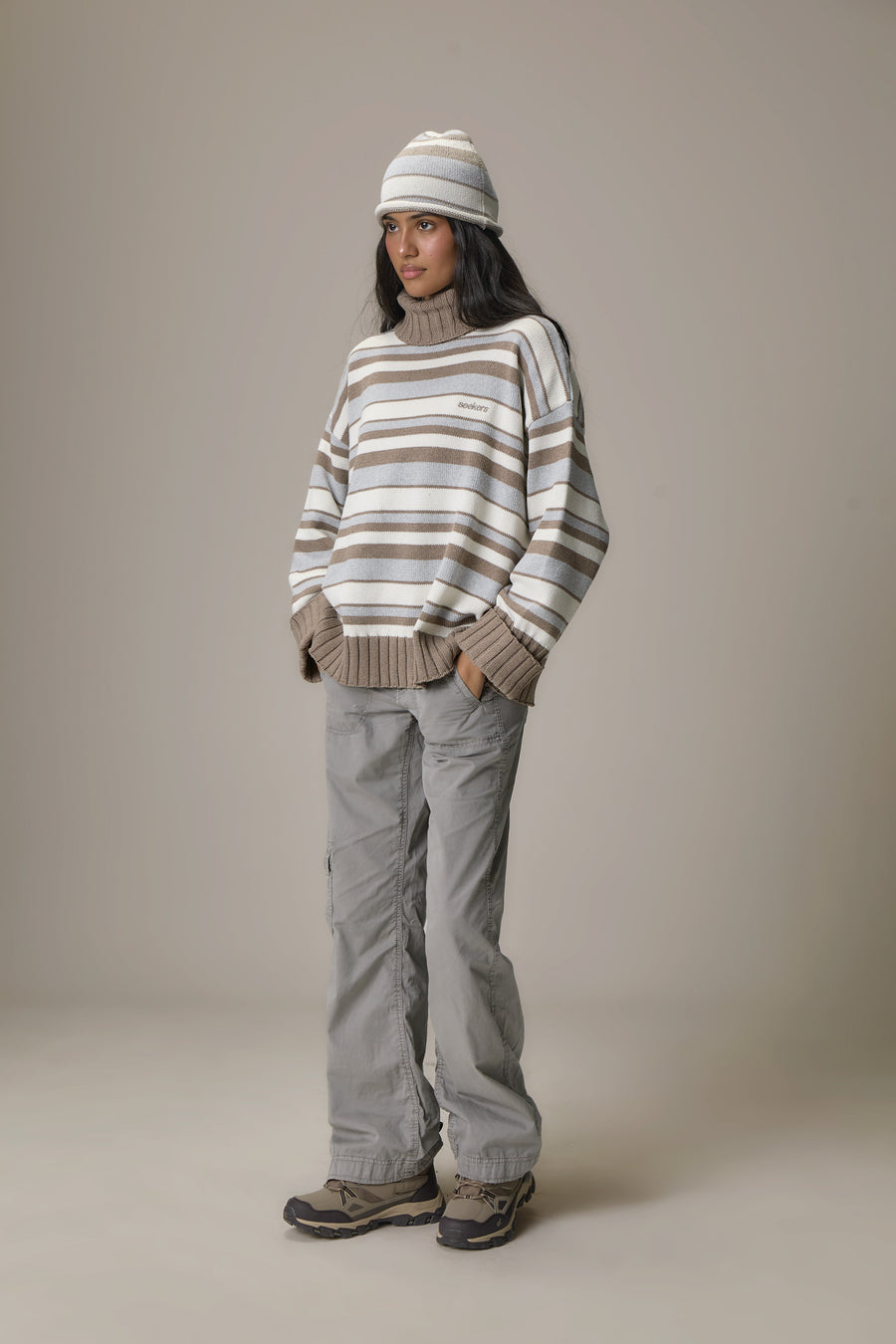 Bella Stripe Roll Neck in Grey