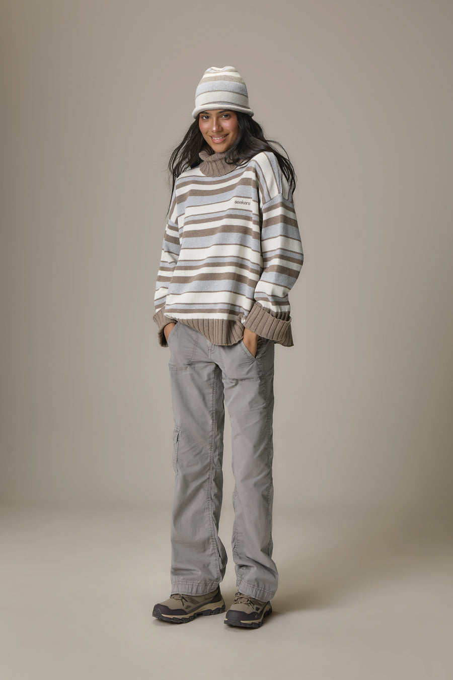 Bella Stripe Roll Neck in Grey