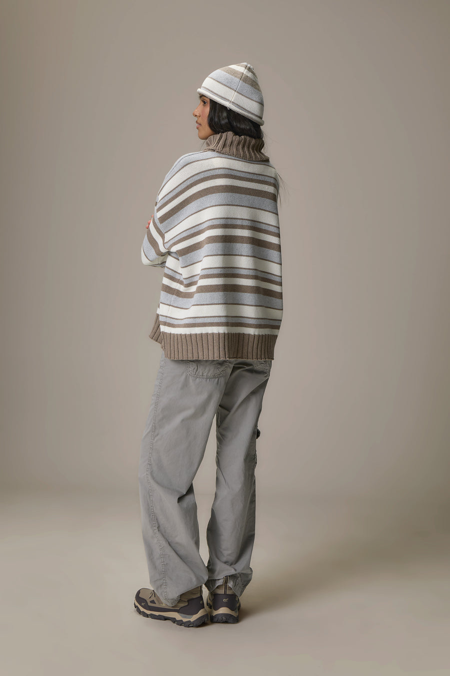 Bella Stripe Roll Neck in Grey