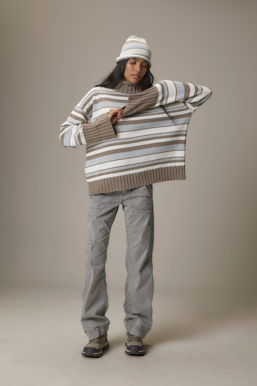 Bella Stripe Roll Neck in Grey