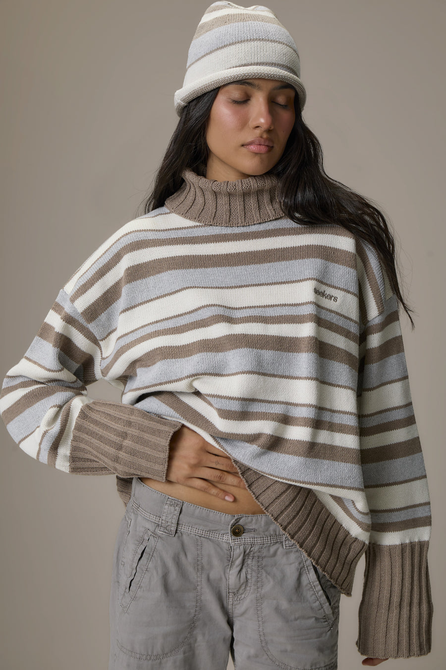 Bella Stripe Roll Neck in Grey