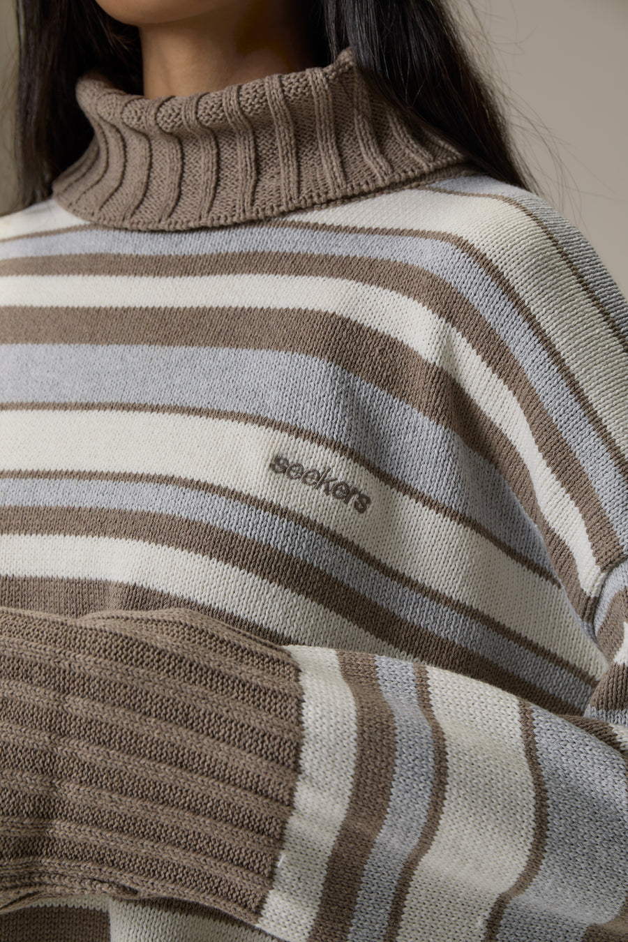 Bella Stripe Roll Neck in Grey