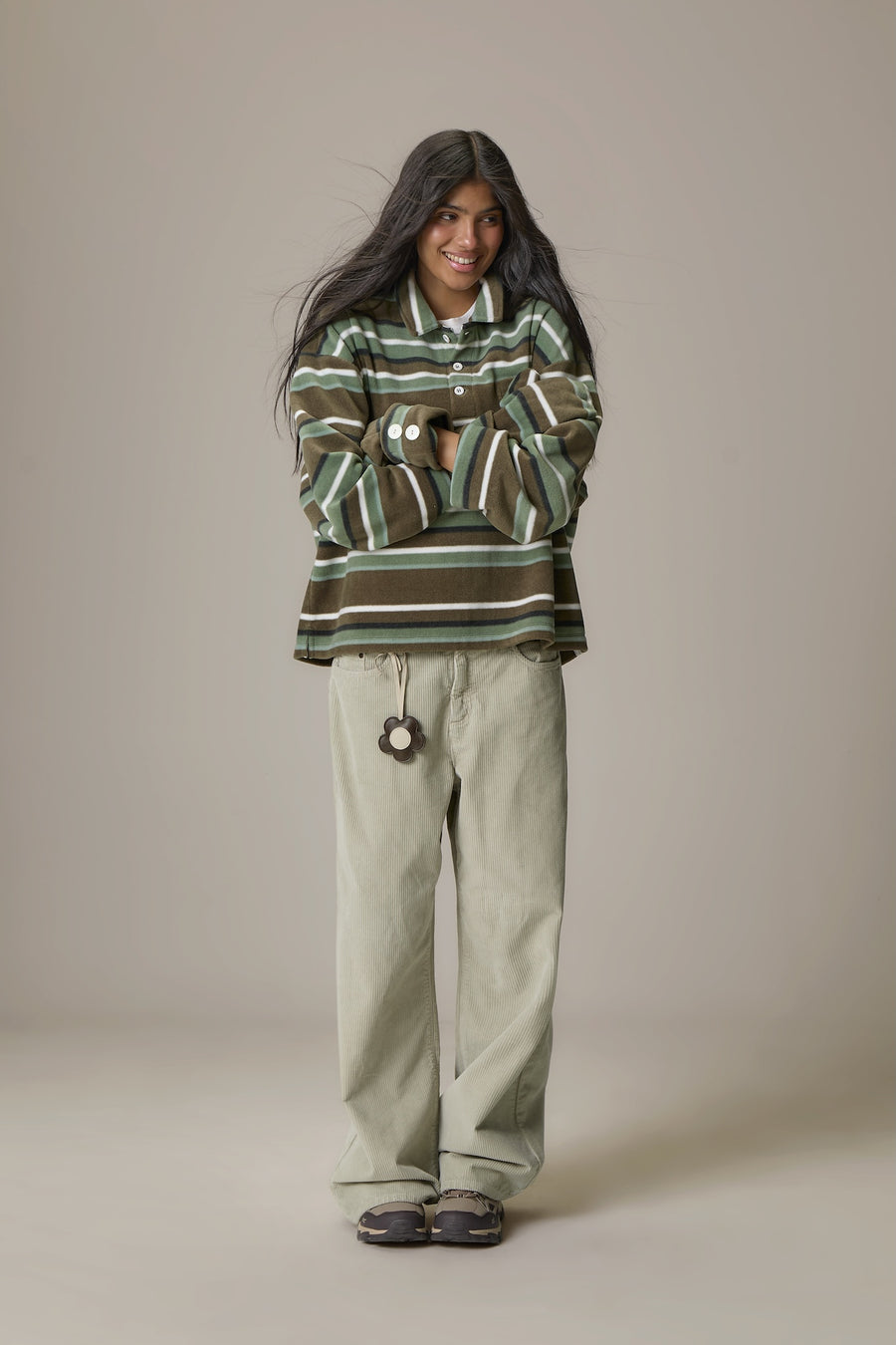 Folk Fleece Shirt in Khaki Stripe