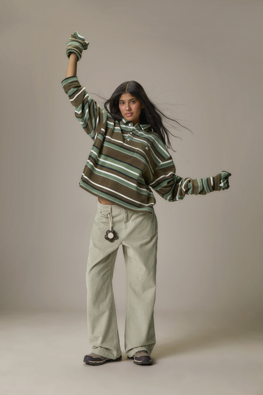 Folk Fleece Shirt in Khaki Stripe