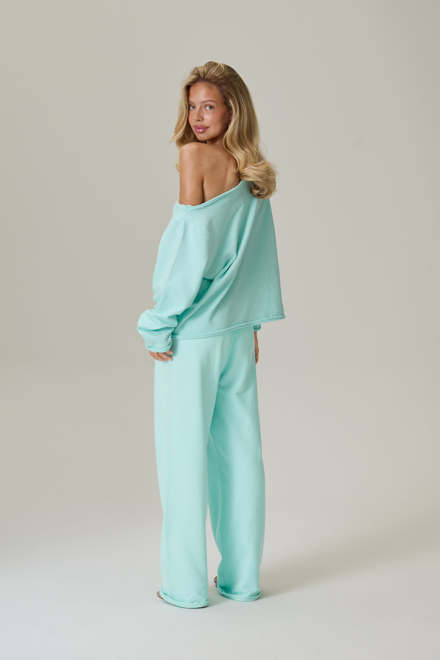 Slouch Wide Leg Sweatpants in Aqua