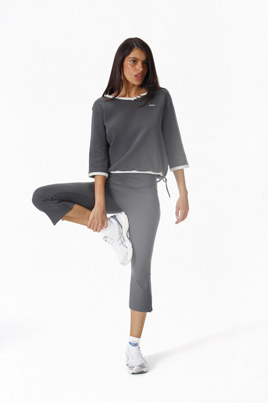 Pamela Cotton Cinch Sweatshirt in Charcoal