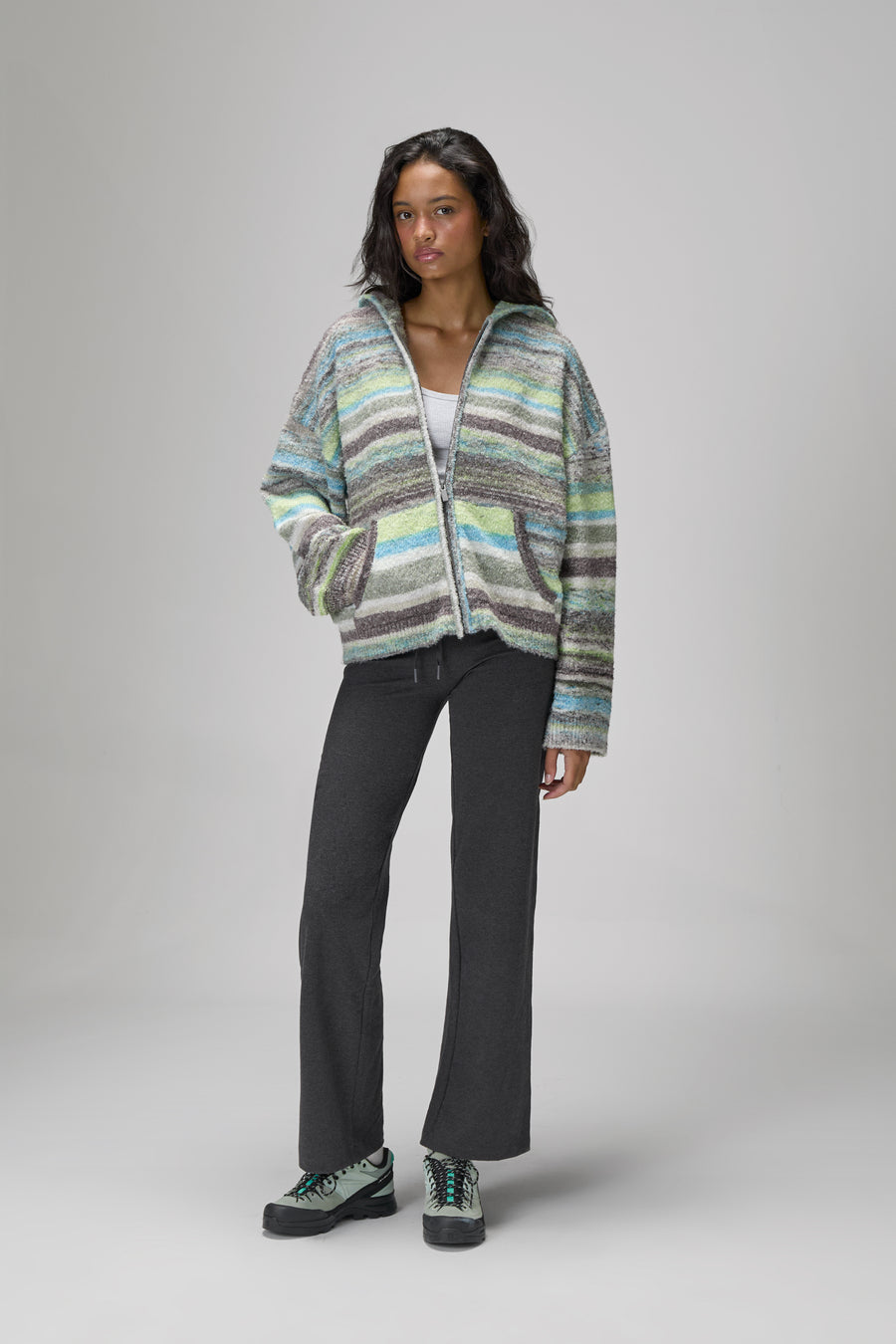 Emmett Knit Zip Up Hoodie in Lime