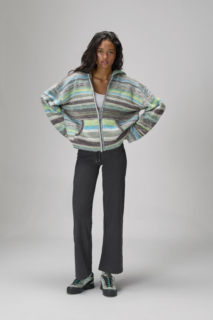 Emmett Knit Zip Up Hoodie in Lime