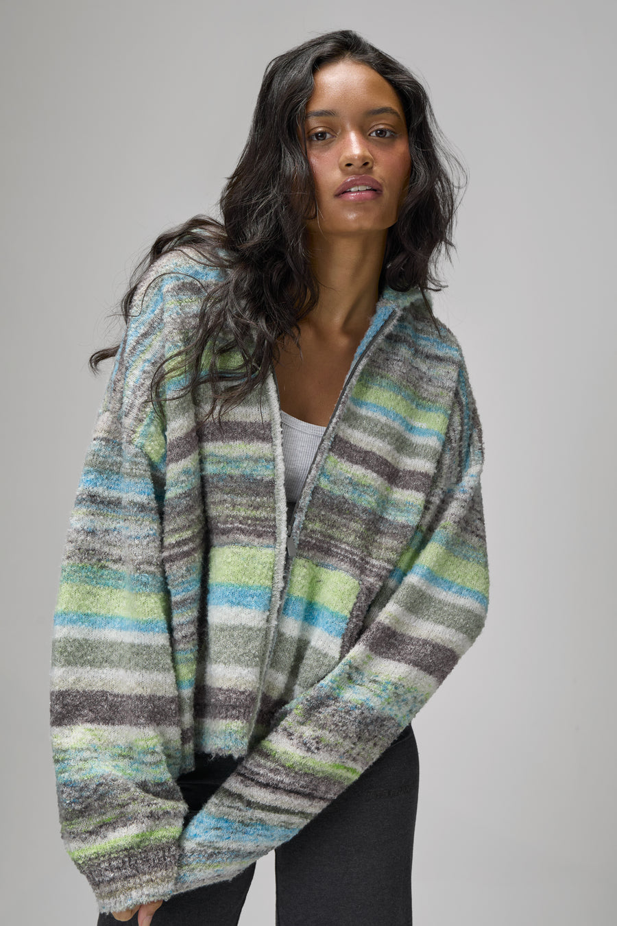 Emmett Knit Zip Up Hoodie in Lime