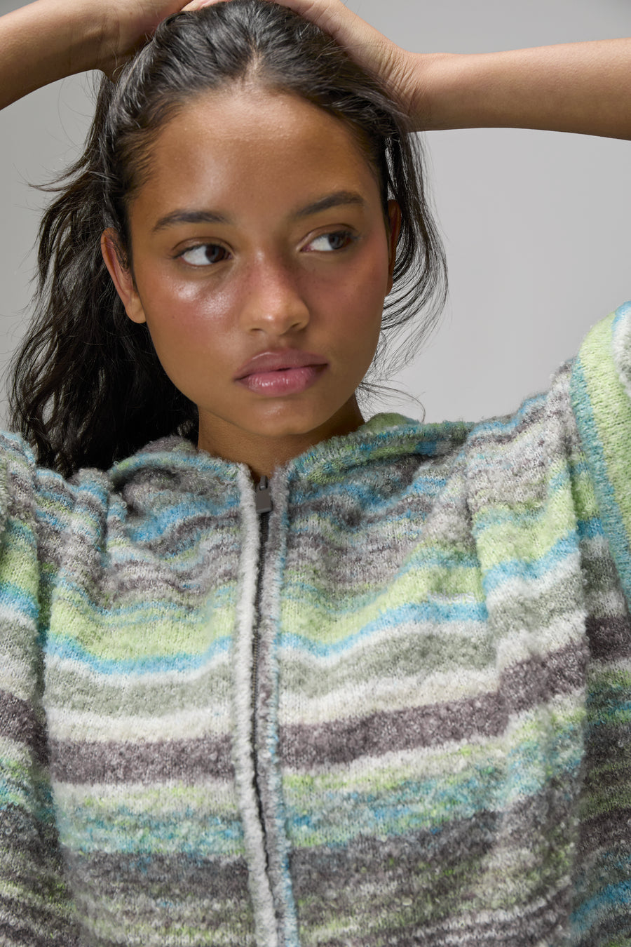 Emmett Knit Zip Up Hoodie in Lime