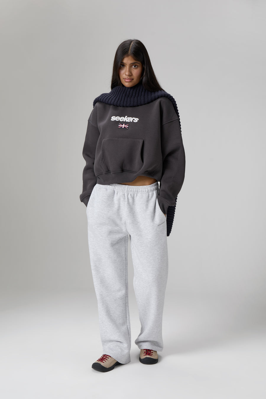 Seekers GB Shrunken Hoodie in Off-Black