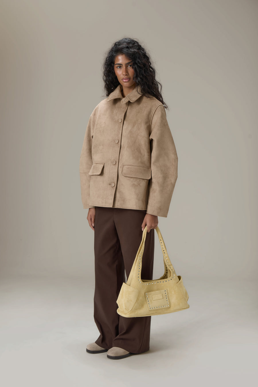 Elmer Faux Suede Button Jacket in Tan