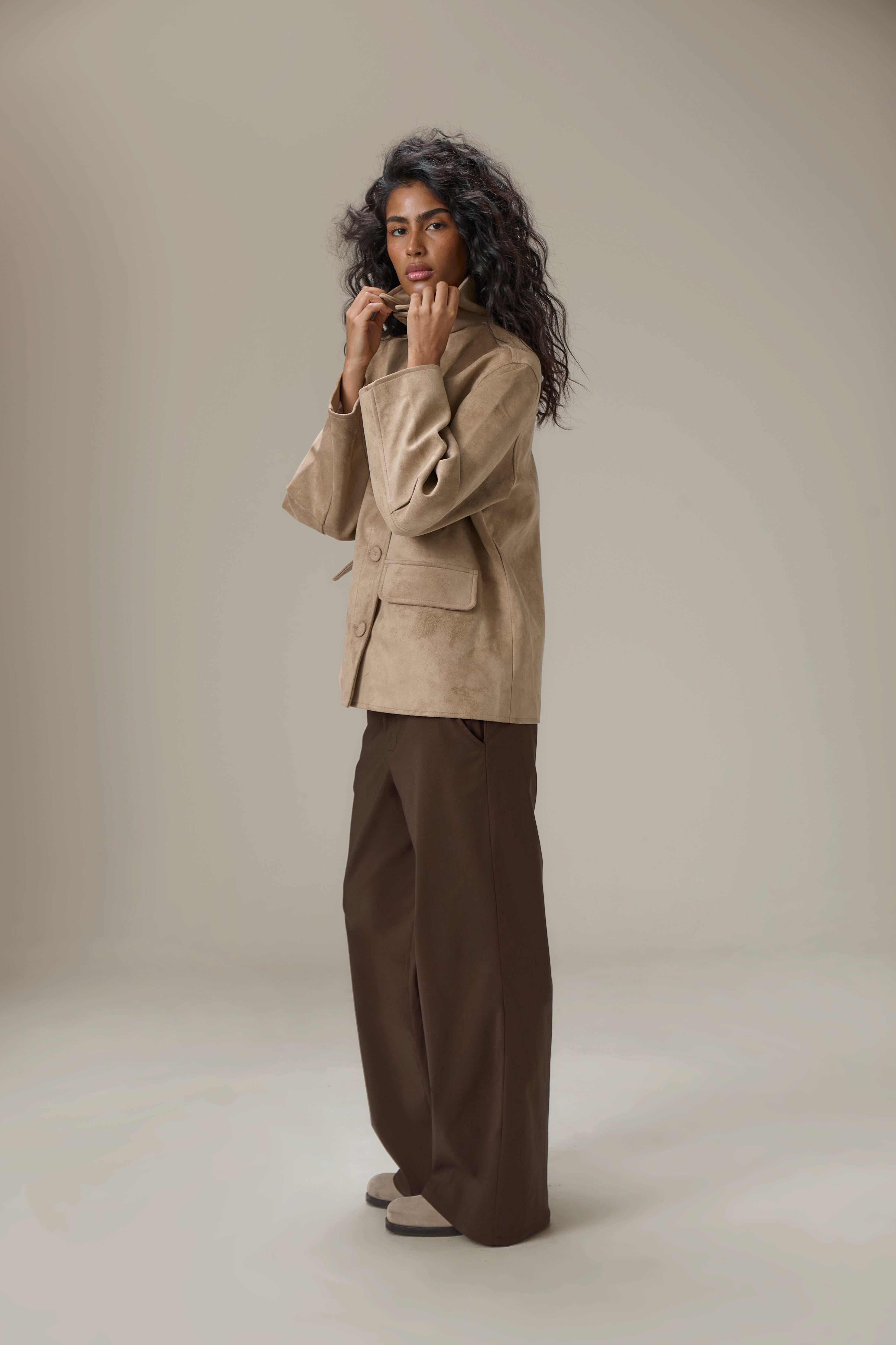 Elmer Faux Suede Button Jacket in Tan