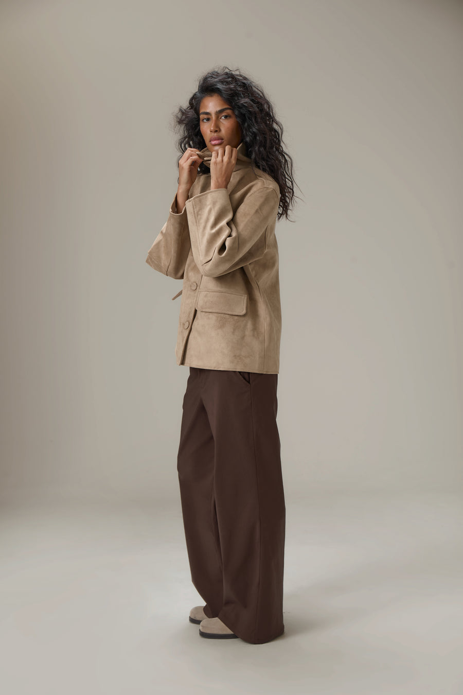 Elmer Faux Suede Button Jacket in Tan