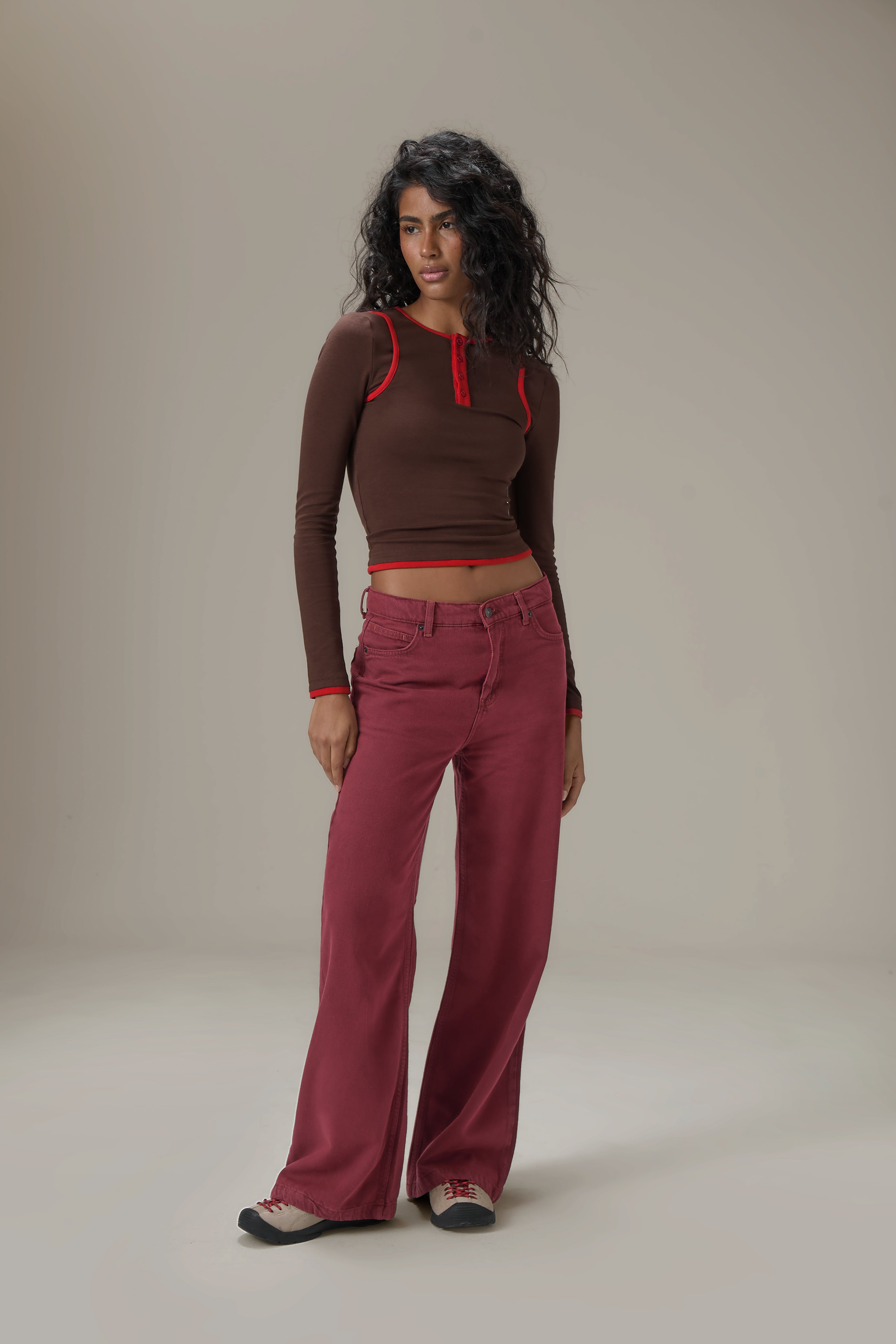 Huggie Layered Long Sleeve Top in Brown