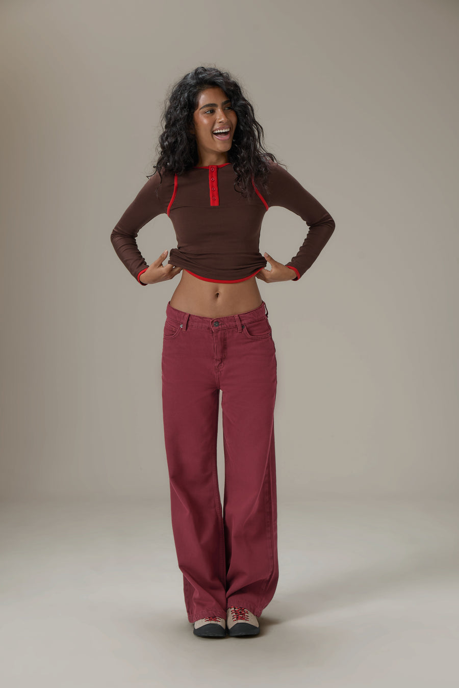 Huggie Layered Long Sleeve Top in Brown