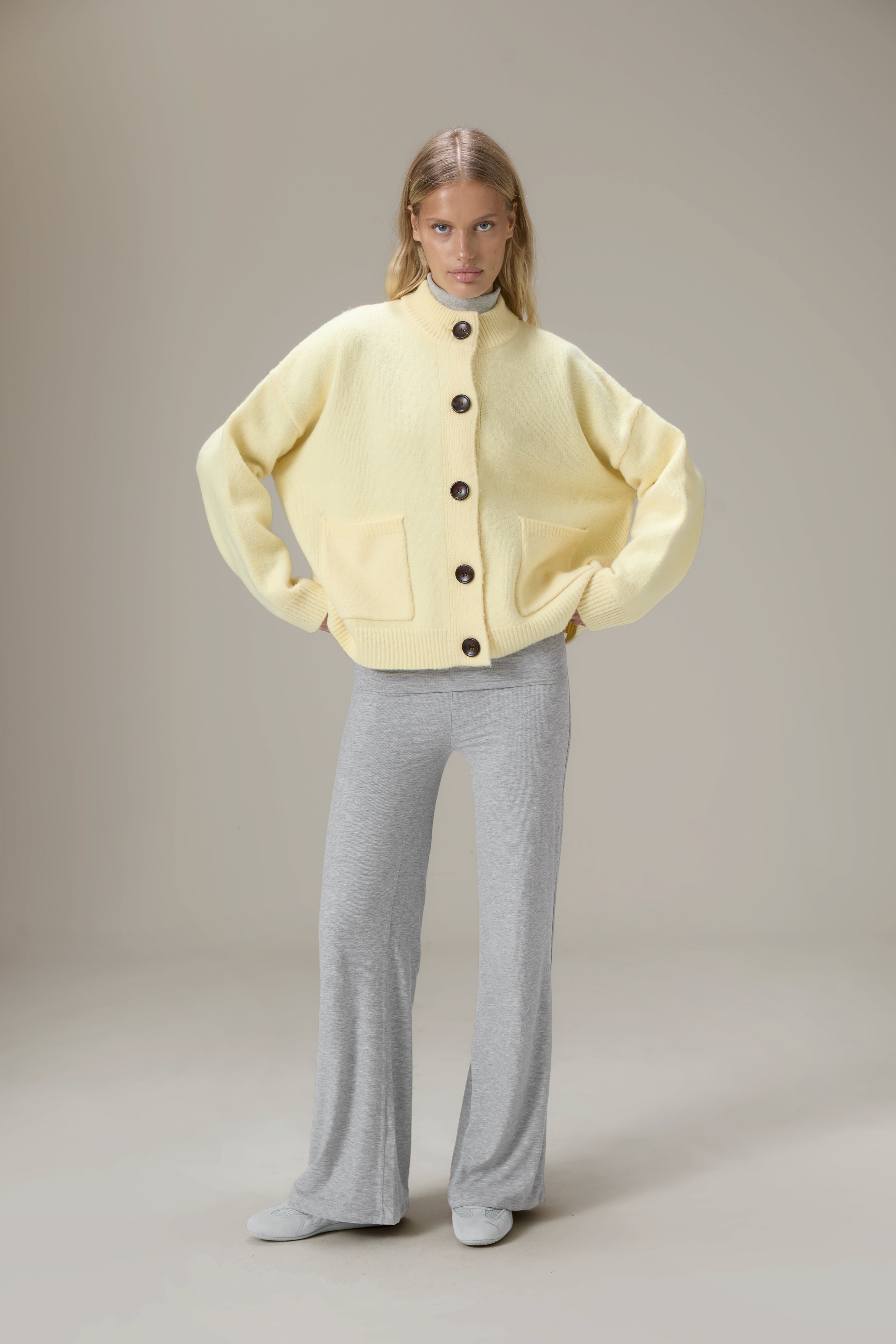 Eccles Button Cardigan in Butter Yellow