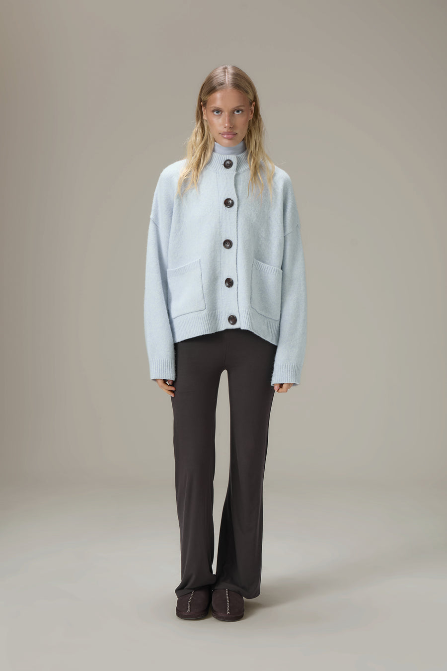 Eccles Button Cardigan in Powder Blue