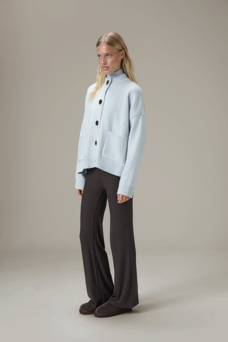 Eccles Button Cardigan in Powder Blue