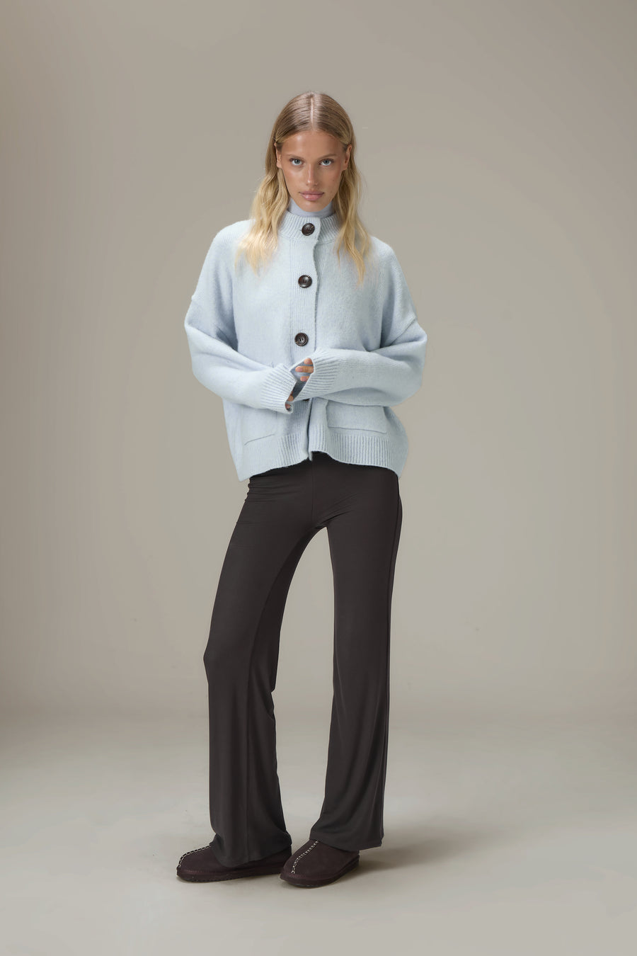 Eccles Button Cardigan in Powder Blue