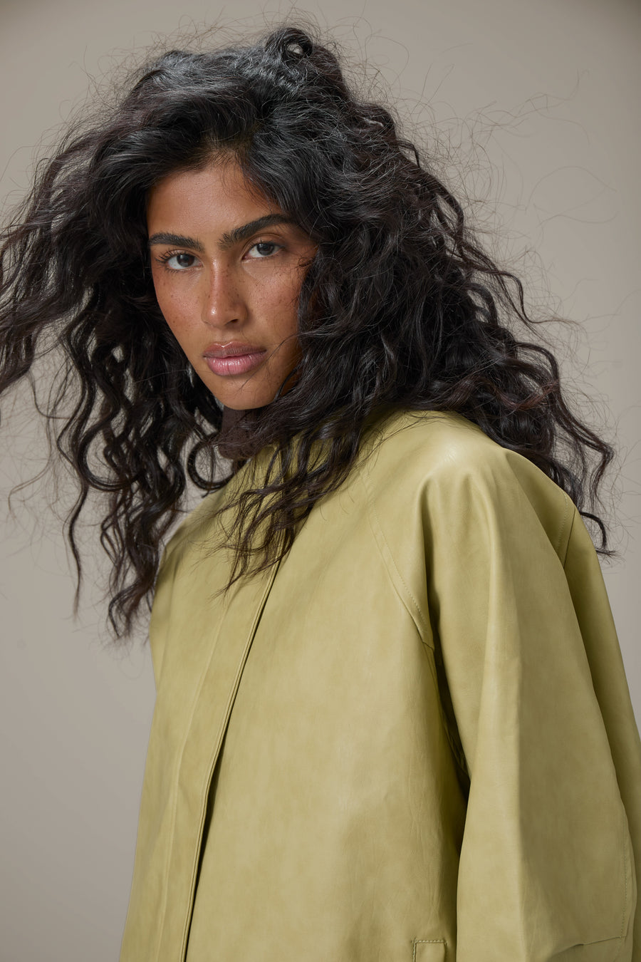 Bramley Faux Leather Jacket in Apple Green