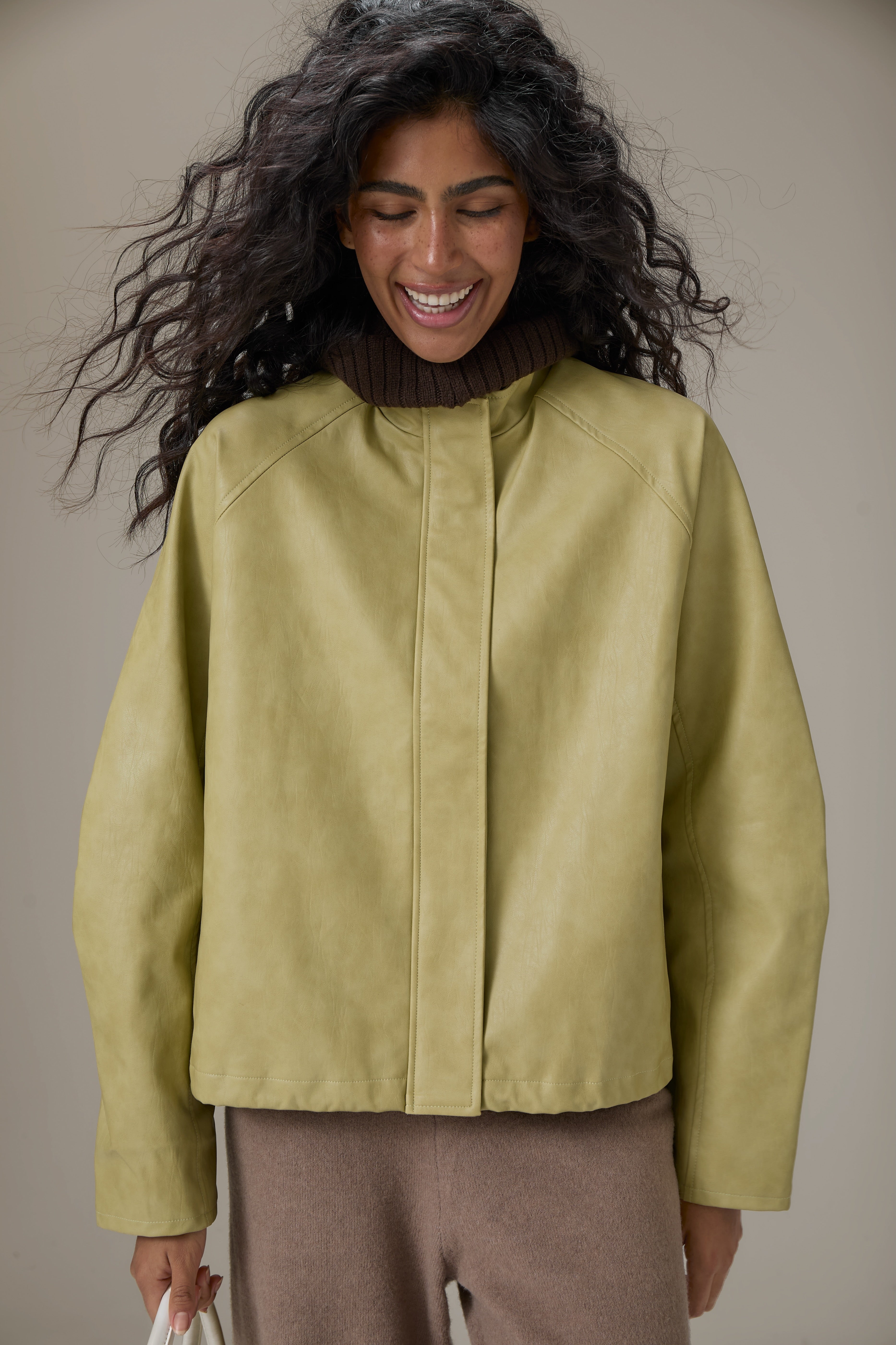 Bramley Faux Leather Jacket in Apple Green