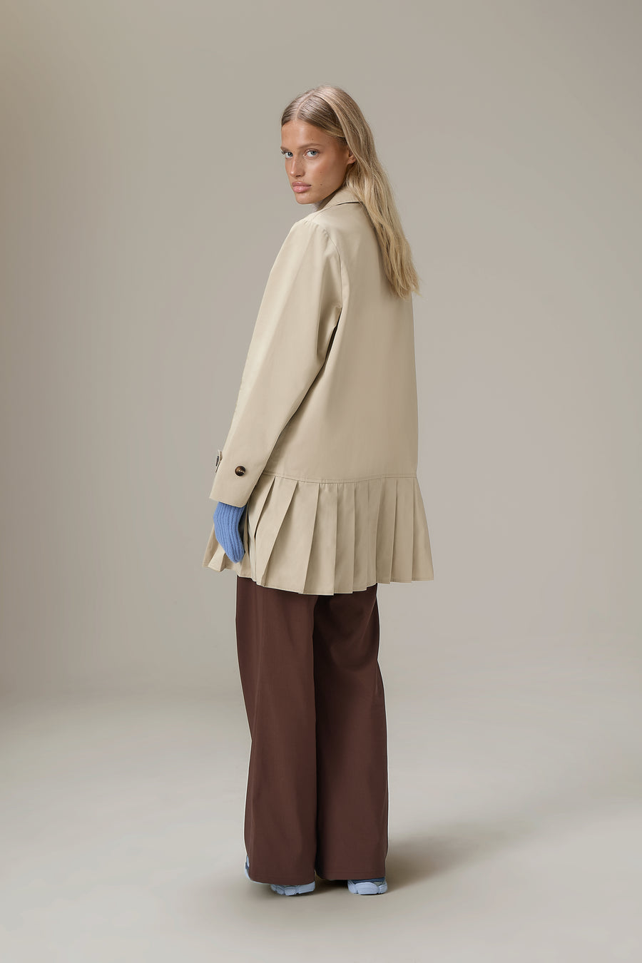 Patter Pleat Trench Coat in Classic Beige