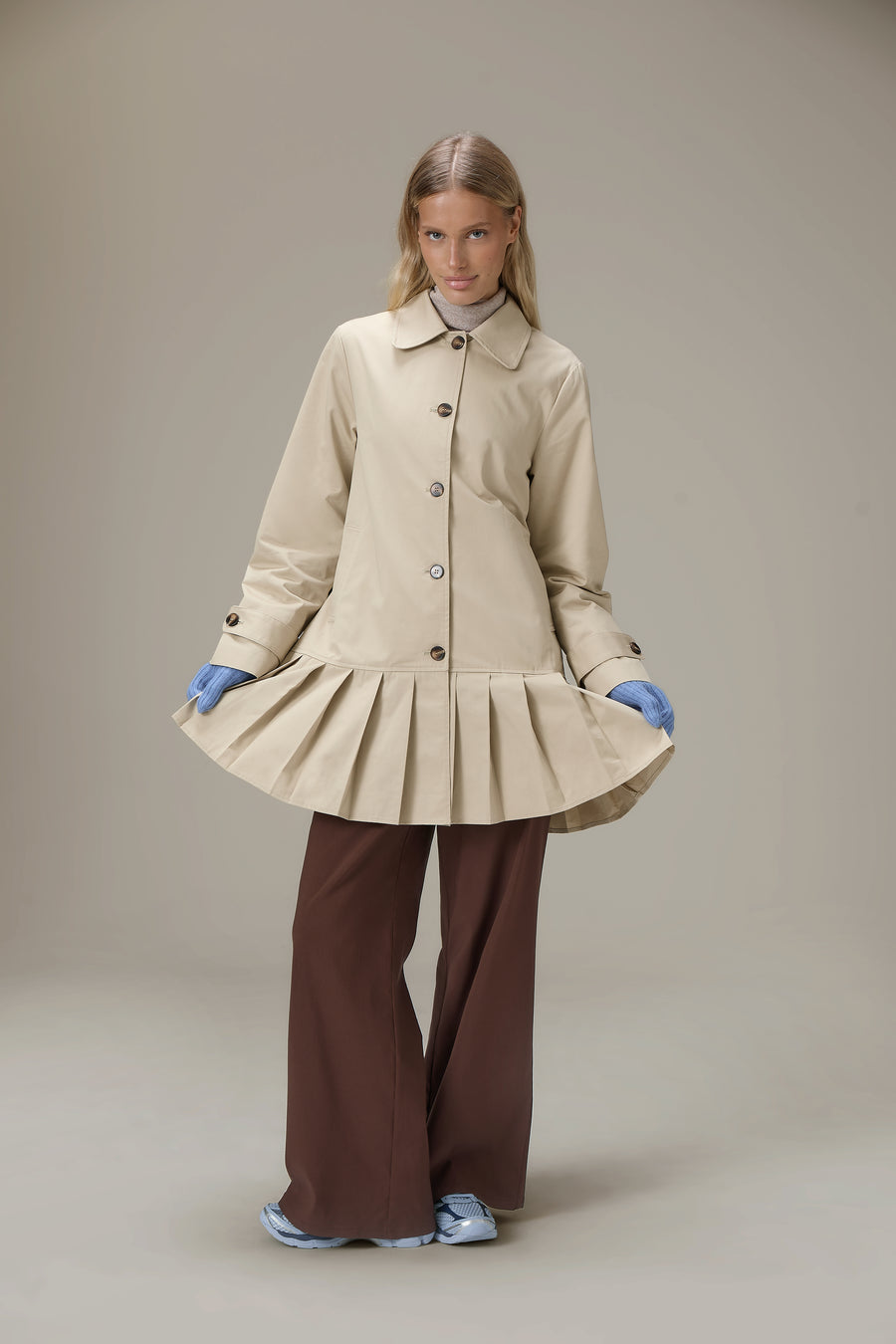 Patter Pleat Trench Coat in Classic Beige