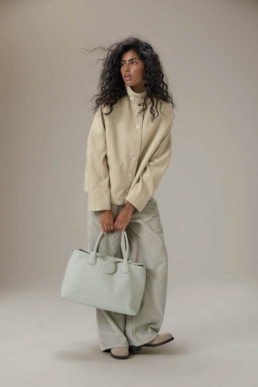 Hollies Classic Faux Leather Jacket in Beige