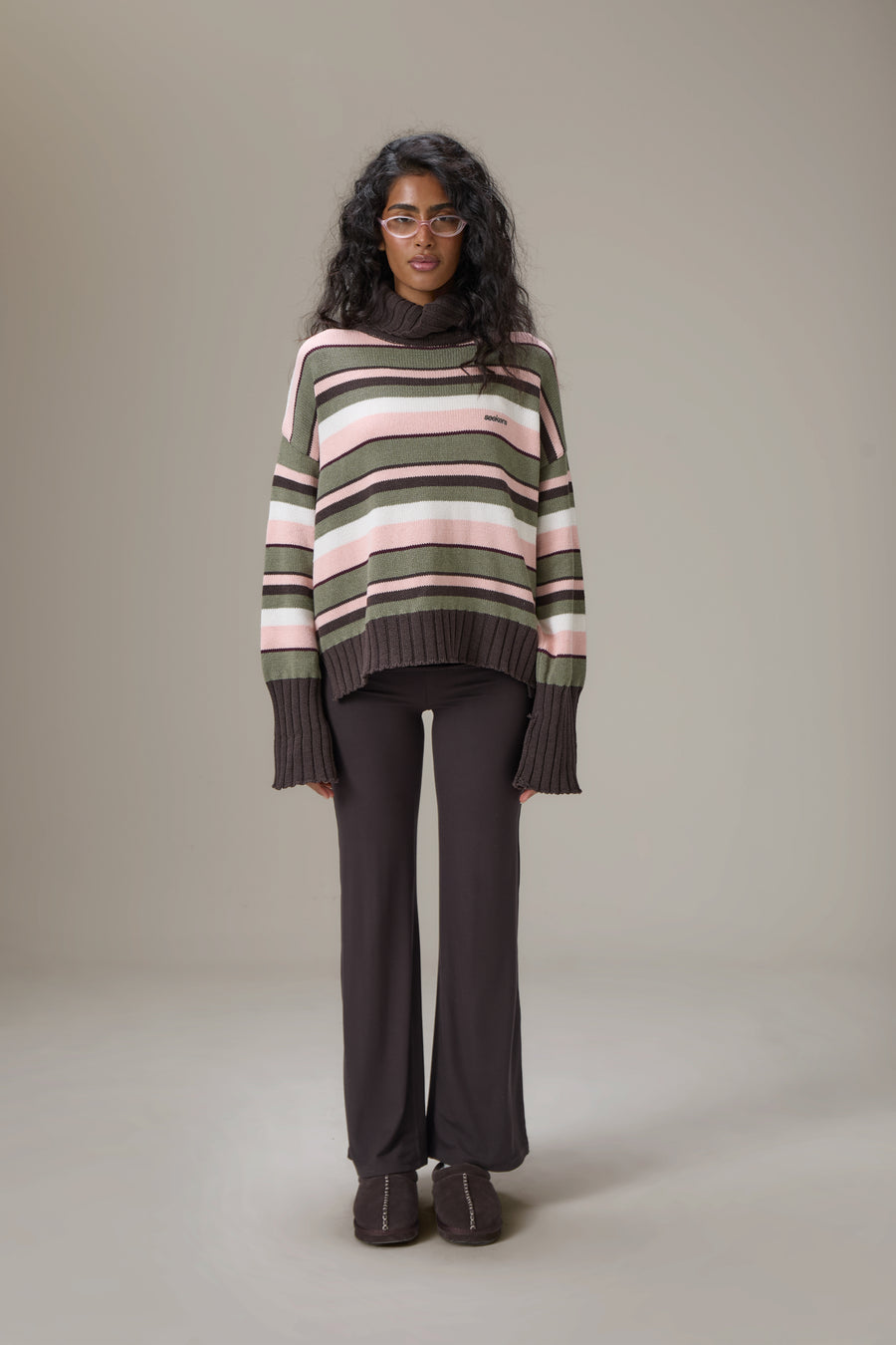 Bella Stripe Roll Neck in Chocolate