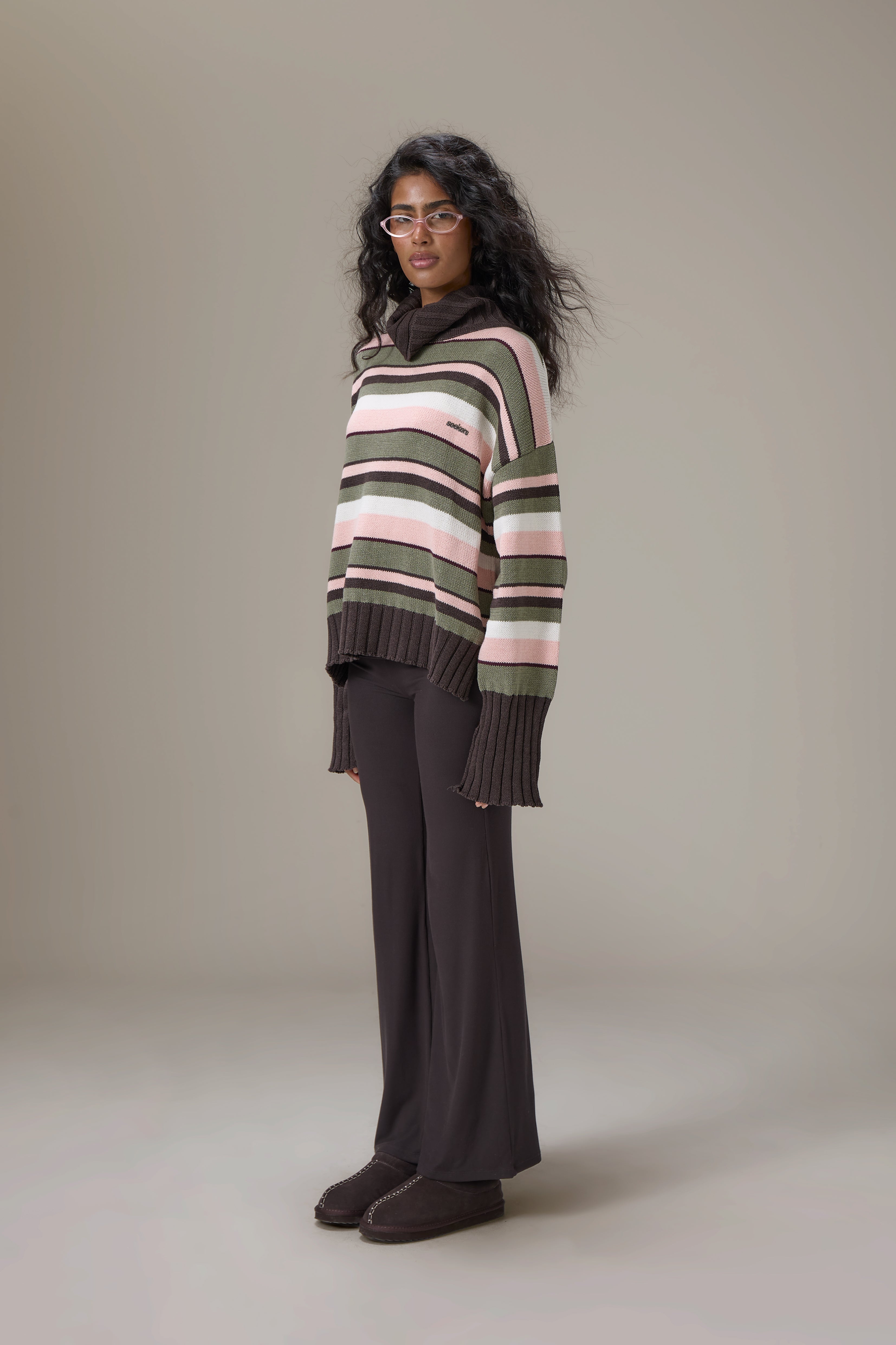 Bella Stripe Roll Neck in Chocolate