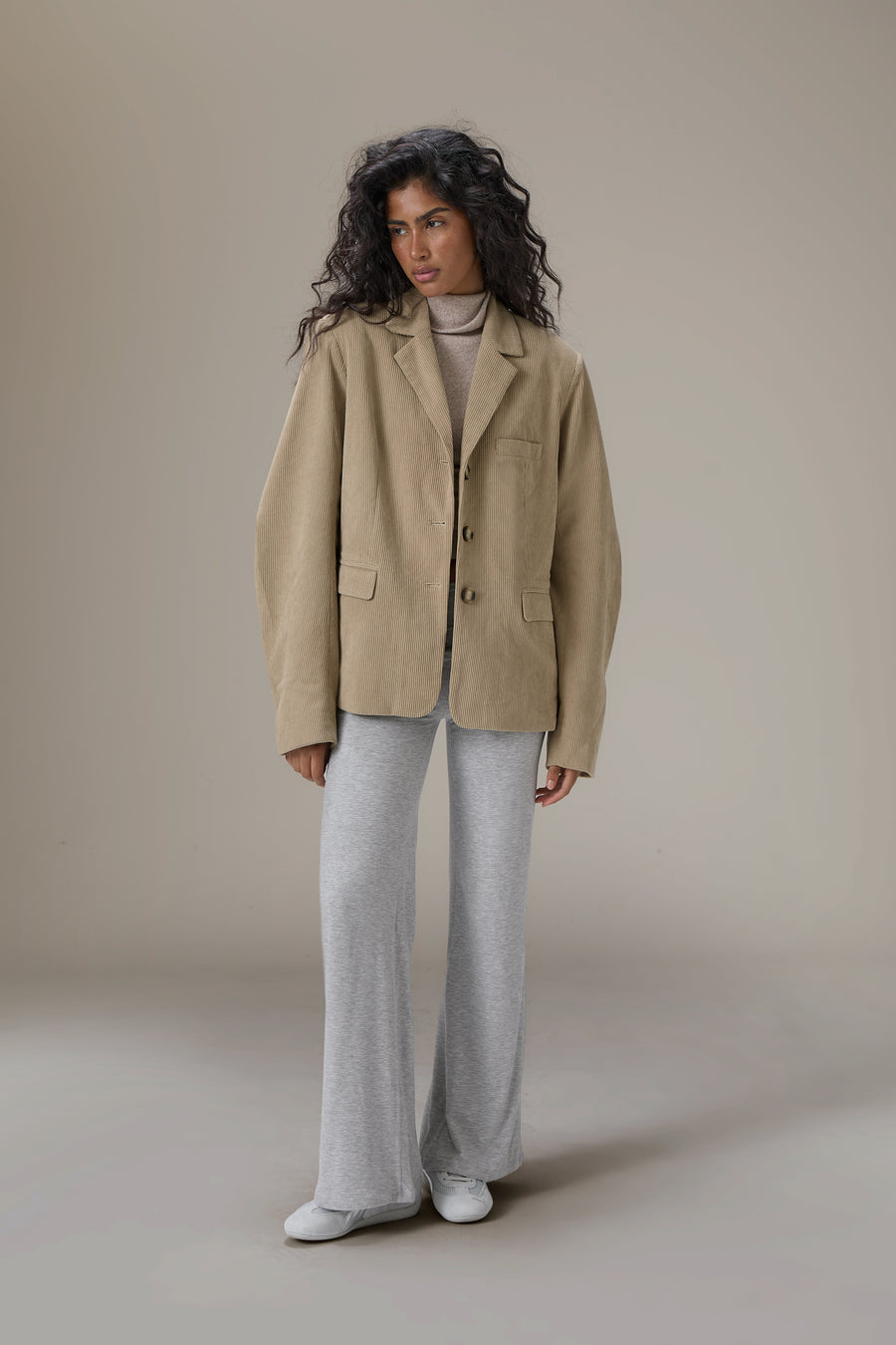 Malt Oversized Cord Blazer in Classic Beige