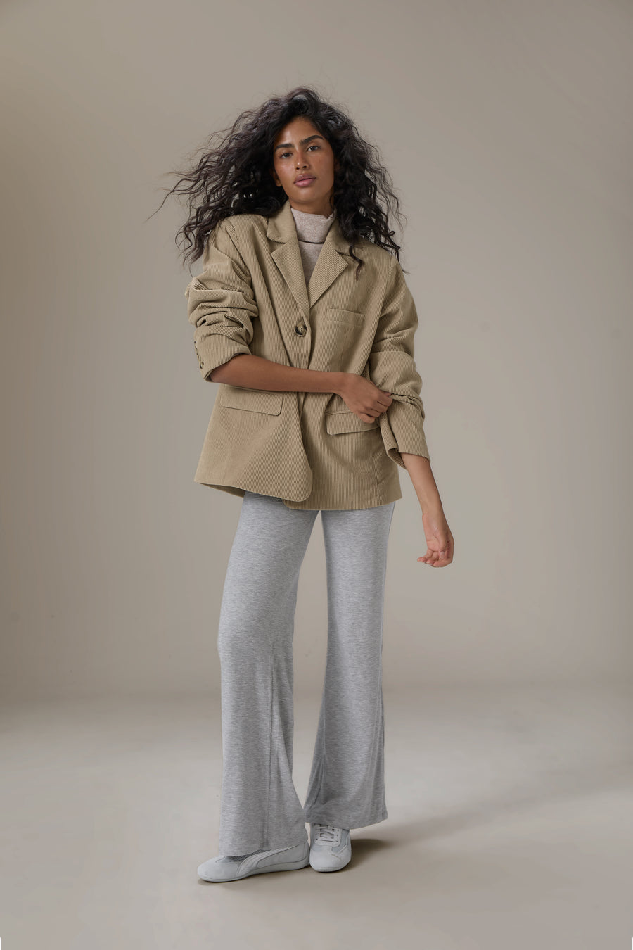 Malt Oversized Cord Blazer in Classic Beige